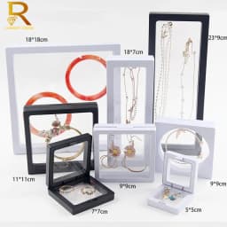 10pcs Set 3D Floating Display Case Stands Transparent Square Holder Pendant Necklace Bracelet Ring Coin Jewelry Pin Storage Box