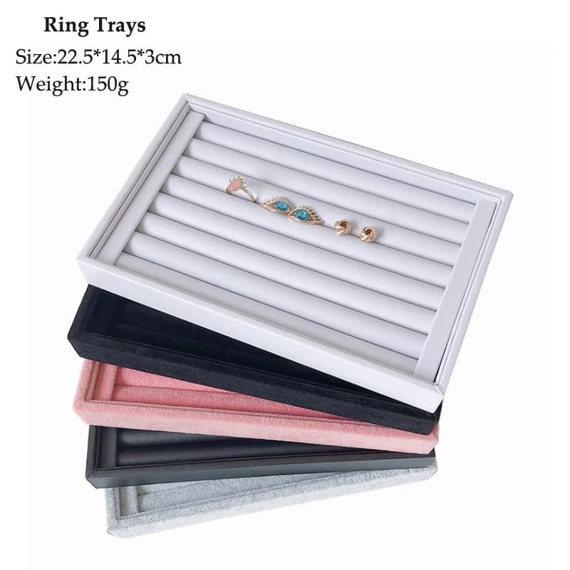 New Velvet Jewelry Flat Trays Box Earring Rings Storage Box Jewelry Case Display Convenient Charming Women Rings Trays Makeup
