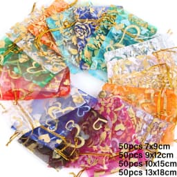 50pcs/lot Colorful Drawstring Organza Bags Jewelry Packaging Bags Candy Wedding Birthday Bags Gifts Sweets Pouches Wholesales