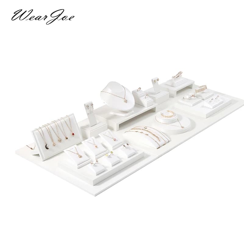 White Leather Pendant Necklace Chain Jewellery Display Bust Mannequin Stand Holder Rack Bracelet Earrings Ring Counter Organizer