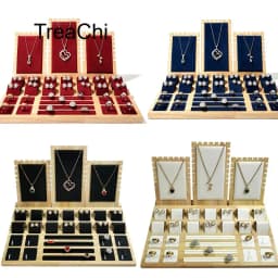 Solid Wood Jewelry Display Stand Necklace Pendant Bracelet Chain Ring Earrings Stud Organizer Jewelry Display Props Entire Set