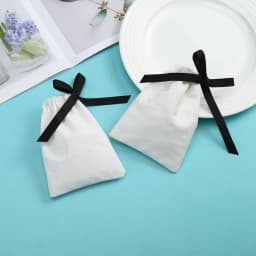 100pcs White Jewelry Cotton Bags with Ribbon Handmade Drawstring Bags Birthday Wedding Birthday Newborn Sack Gift Packing Pouch