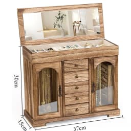 Wood Jewelry Storage Box Necklace Retro Jewelry Organizer Box Ring Bracelet Stud Earring Storage Boxes Display Stand with Mirror