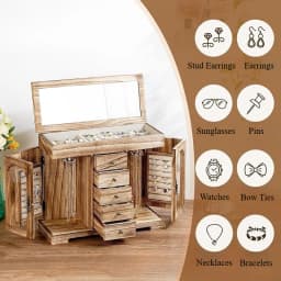 Wood Jewelry Storage Box Necklace Retro Jewelry Organizer Box Ring Bracelet Stud Earring Storage Boxes Display Stand with Mirror