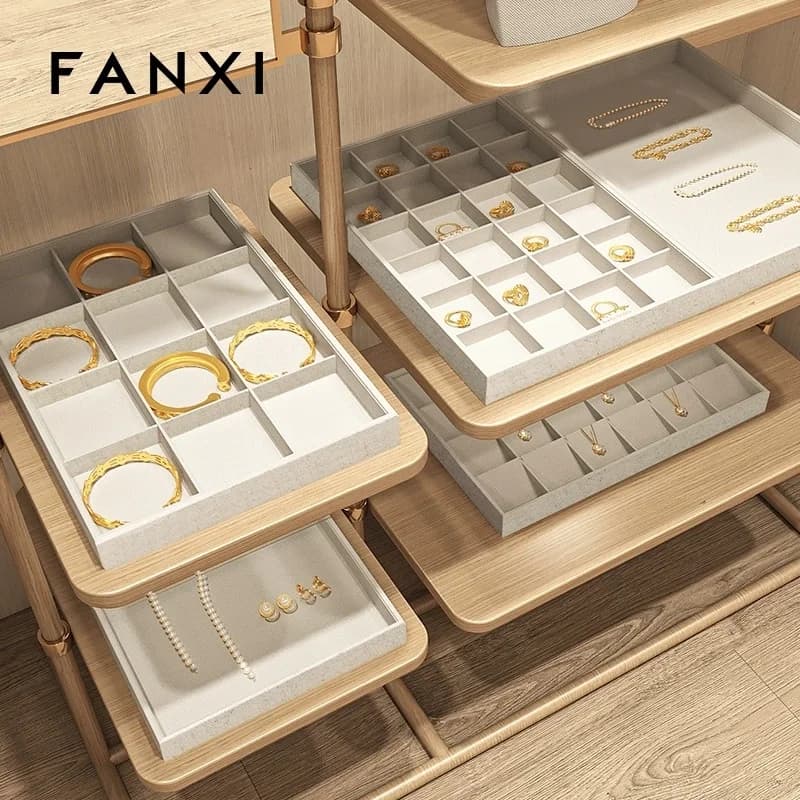 Oirlv Linen Multi-function Flat Jewelry Tray Stackable Jewelry Drawer Organizer Bracelet/Watch/Earrings Showcase Jewelry Holder