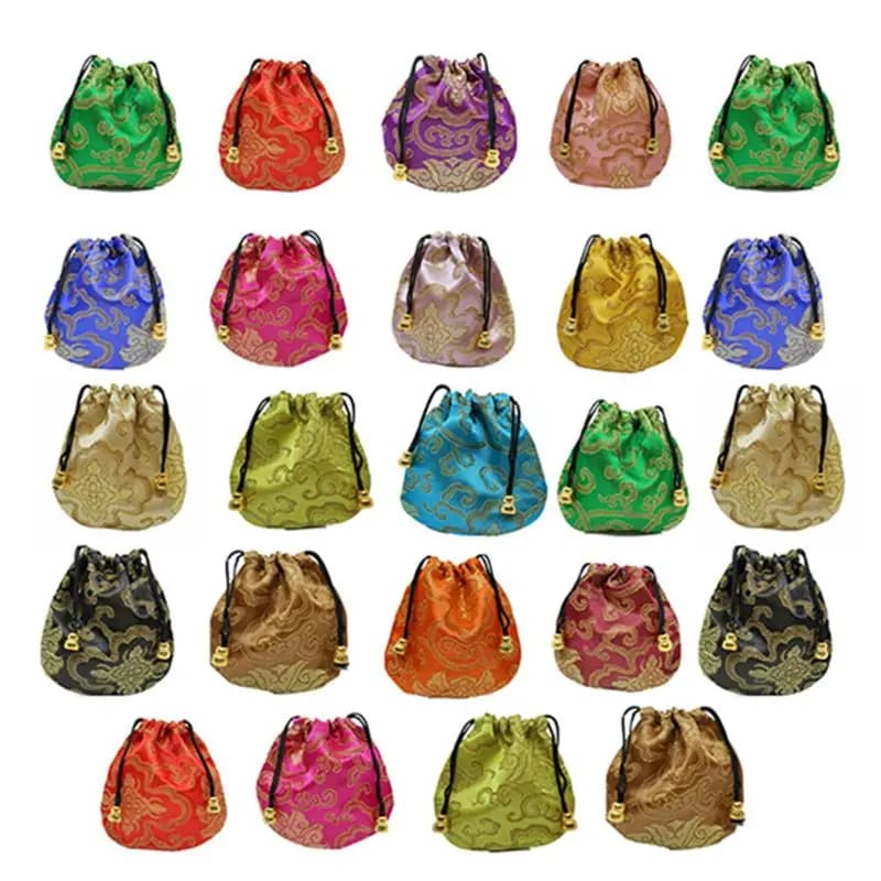 24pc Silk Brocade Jewelry Storage Bag Pouch Bag Small Satin Coin Purse Chinese Brocade Embroidered Drawstring Gift Bag for Ring