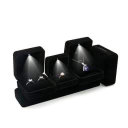 Velvet LED Jewellery Box Wedding Ring Pendant Earring Jewelry Display Packaging Cases Free Custom Logo Jewellery Gift Box
