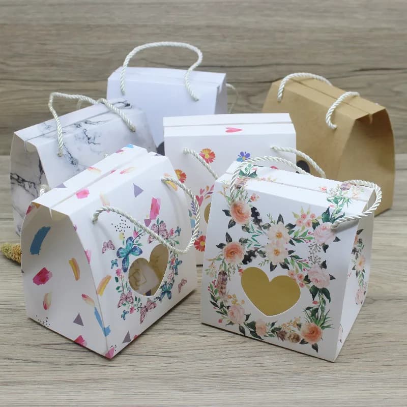 10PC DIY Handmade Paper Gifts Package Box with Window Thank You Paper Hanger Box for Candy Wedding Favors Wrapping Package