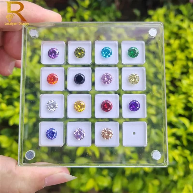 Quality Acrylic Diamond Jewelry Display Box Transparant Gems Storage Holder Case Gemstone Organizer Travel Carrying Showcase