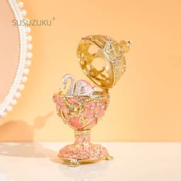 Faberge Egg Style Hand Painted Decorative Trinket Box with Hinged, Classic Ornaments Home Decor, Unique Easter Day Gift