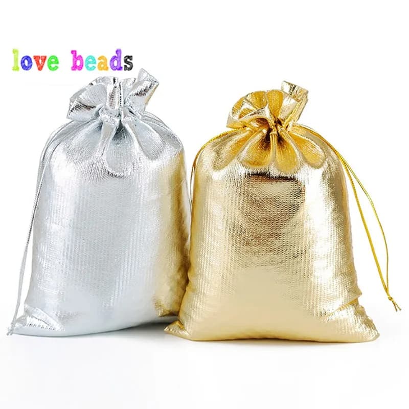 50pcs/lot Gold Silver Color Adjustable Jewelry Packing Bags 7x9cm 9x12cm Party Candy Drawstring Wedding Gift Bags & Pouches