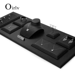 Oirlv Black Leather Jewelry Display Set Shop Cabinet Display Prop for Necklace Display Bust Ring Earrings Bangle Decoration Rack