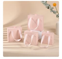 10pcs Paper Jewelry Box Bracelet Necklace Ring Earring Box Ribbon Handle Kraft Wedding Gifts Packaging Box Jewelry Accessories