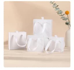 10pcs Paper Jewelry Box Bracelet Necklace Ring Earring Box Ribbon Handle Kraft Wedding Gifts Packaging Box Jewelry Accessories