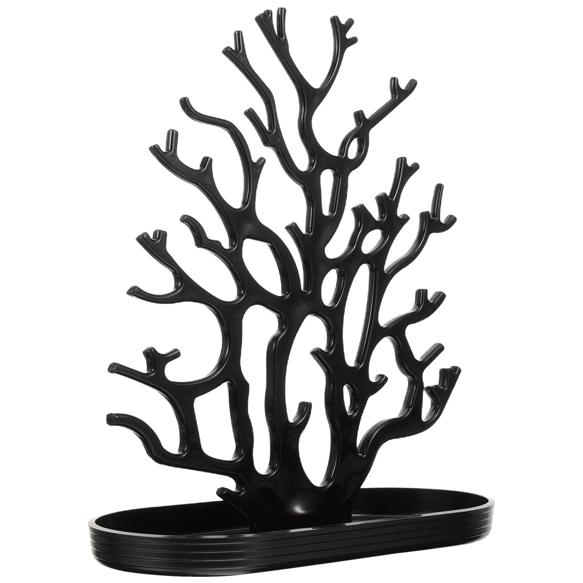 Coral Shape Jewelry Display Stand Plastic Organizer Desktop Earrings Necklaces Rings Holder Black Vertical Design Easy Access