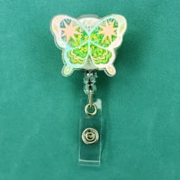 5 Colors Quicksand Acrylic Butterfly Badge Reel Retractable ID Badge Holder With 360 Rotating Alligator Clip Name Holder