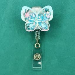5 Colors Quicksand Acrylic Butterfly Badge Reel Retractable ID Badge Holder With 360 Rotating Alligator Clip Name Holder