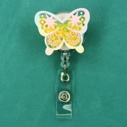 5 Colors Quicksand Acrylic Butterfly Badge Reel Retractable ID Badge Holder With 360 Rotating Alligator Clip Name Holder
