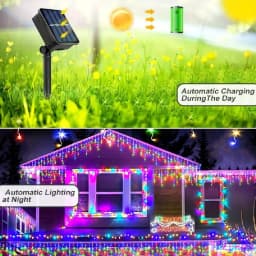 Solar Curtain Icicle Lights Christmas Lights Outdoor Waterproof Eaves Decor String Lights for Yard Party Holiday Decorations