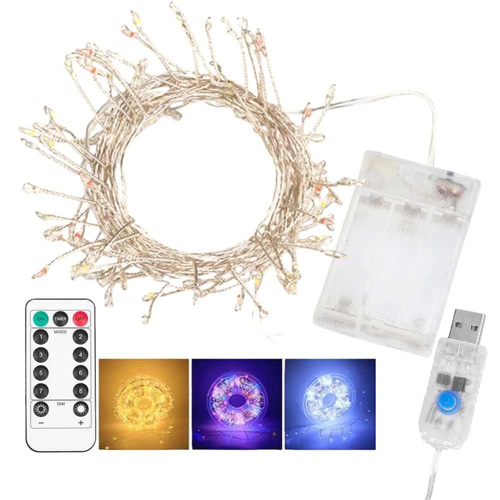 Remote Control Garland Fairy Lights 5V DC LED Firecracker Weaving String Light USB Battery Powered for Wedding Decoration