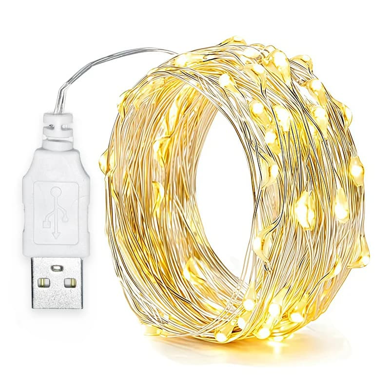 Constant On USB Fairy String Lights, Bendable Copper Wire Mini LED Lights for Indoor Room, Photo Wall, Curtain, Holiday Setup