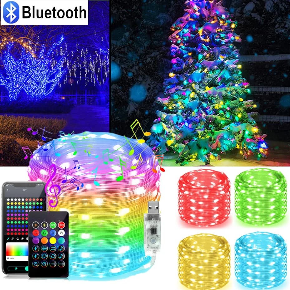 USB Led String Fairy Light DC5V RGBIC Bluetooth SmartColorful Light String 1m-50m Led Strip for Christmas Wedding Party Decor