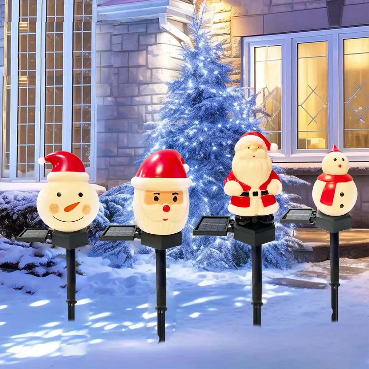 1pc Christmas Santa Claus & Snowman Landscape Lawn Solar Light Outdoor Waterproof Courtyard Ground Stakes Light For Garden Decor