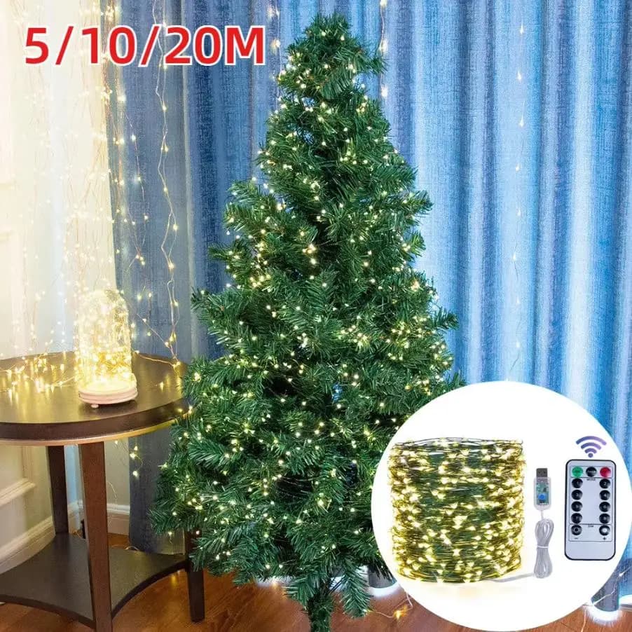 5/10/20m LED Lights String Fairy Light USB 8 Modes Copper Green Wire for Bedroom Garden Party Wedding Christmas Tree Decoration