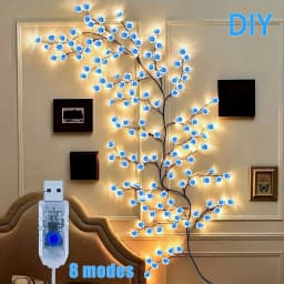 Cherry LED Tree Branch Lights 8 Modes USB Powered Cherry Blossom Branch Decoration Night Lights for Indoor Home Walls and Doors