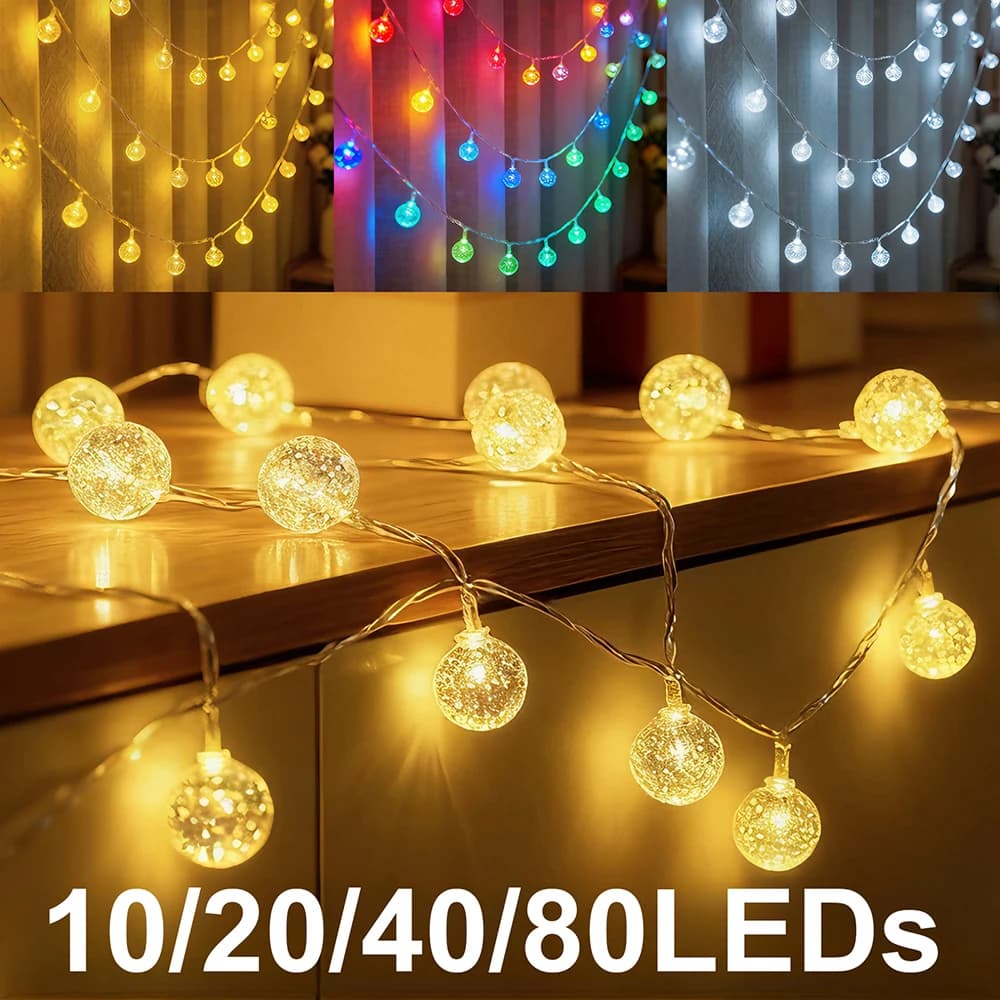 5V 1.5m 3m 6m10m Bubble Ball LED String Fairy Light USB/Battery Powered Warm White/RGB Wedding Christmas Party Home Decoration