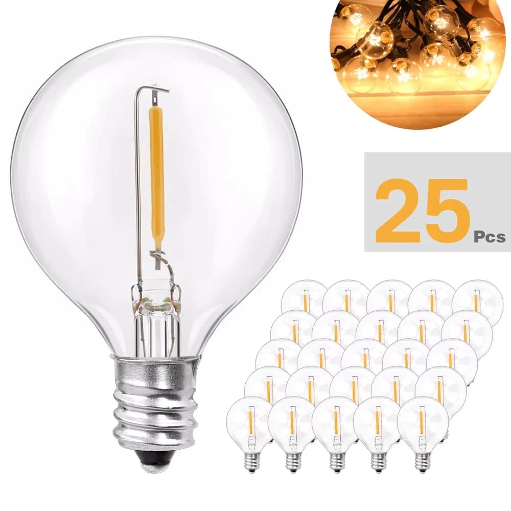 25Pcs G40 String Light Bulb Replace 120V/220V Tungsten/LED Bulbs E12 Base Socket Holder Bulb For Home Garden Decoration