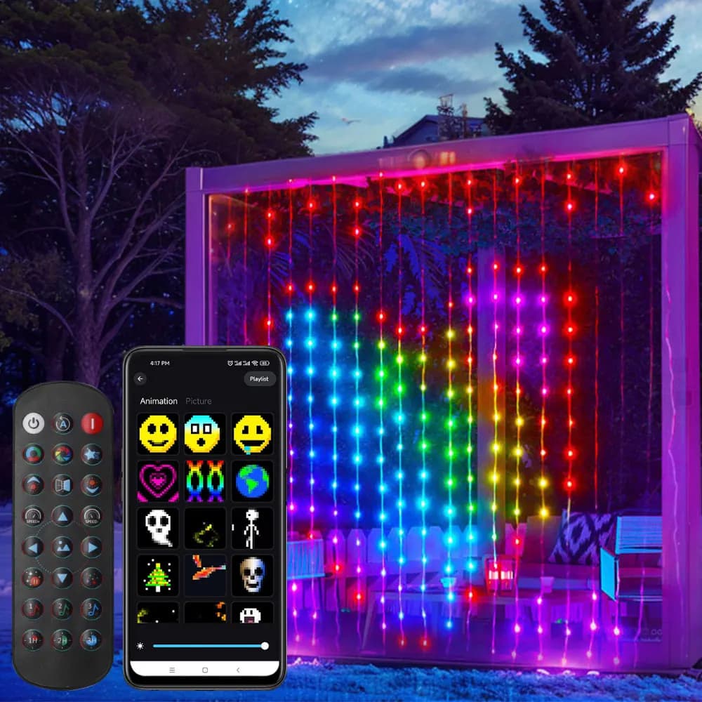 WS2812B Smart Curtain String Lights DIY Picture Text Music Syn Led Display Bluetooth App Remote Control Birthday Wedding Decor
