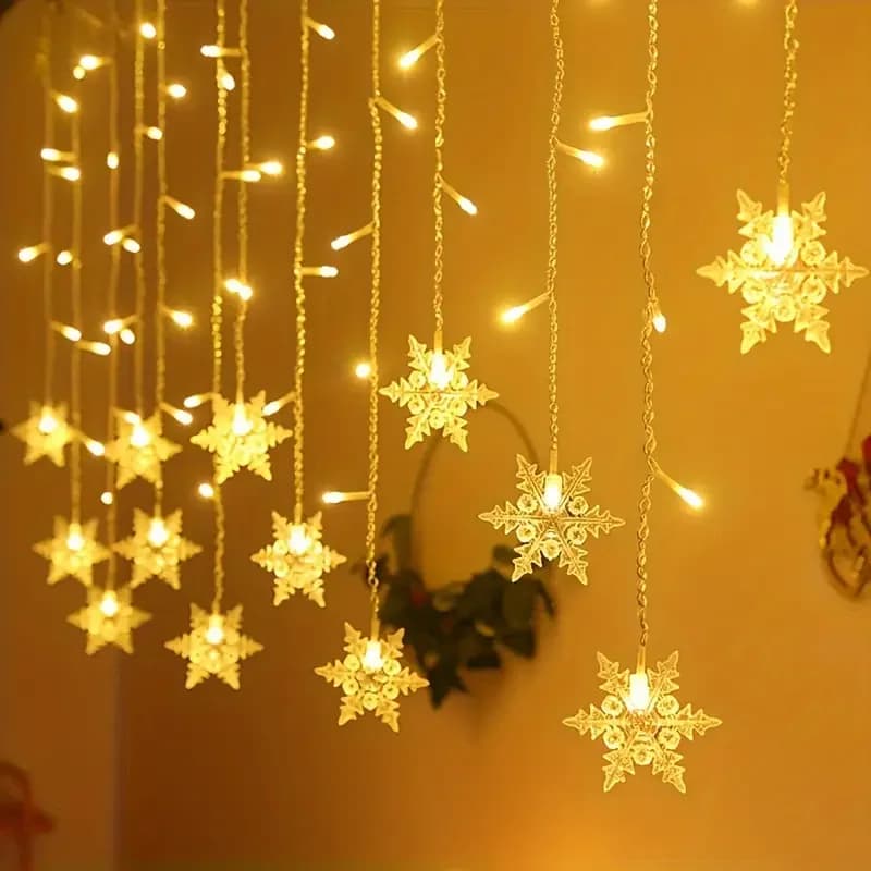 New Year LED Snowflake Curtain String Lights Indoor Halloween Light Wedding Home Party Xmas Lamps Eave Christmas Decoration