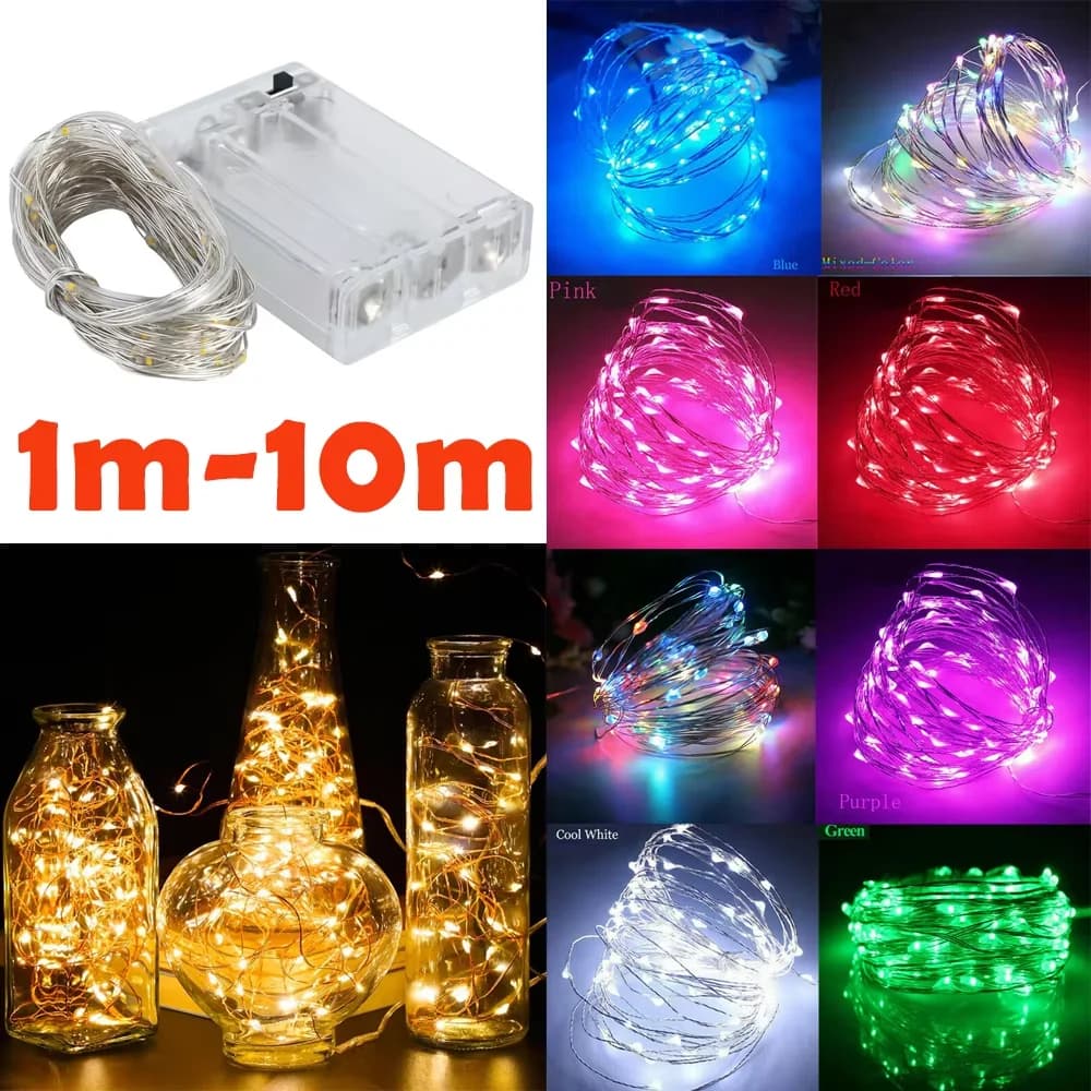 1m - 10m LED String Light 9 Colors Fairy Lights 10-100LEDs Copper Wire Battery Powered for Wedding Xmas Party Decor Holiday Lamp