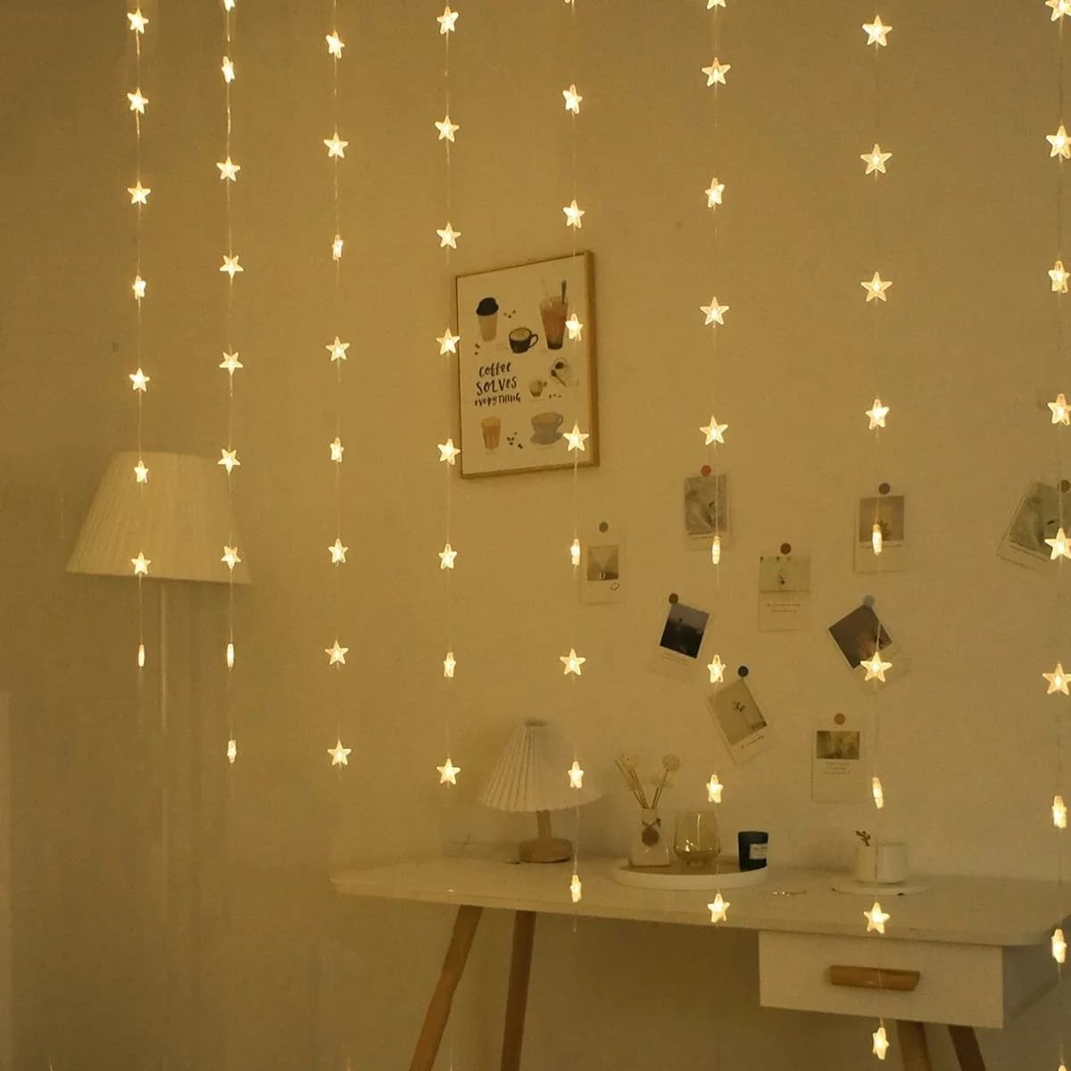 1pc 72LED Star Curtain Lights Charming Fairy Tale Star Shape Hanging Lamp Perfect For Bedroom Wall Courtyard Wedding Party Decor