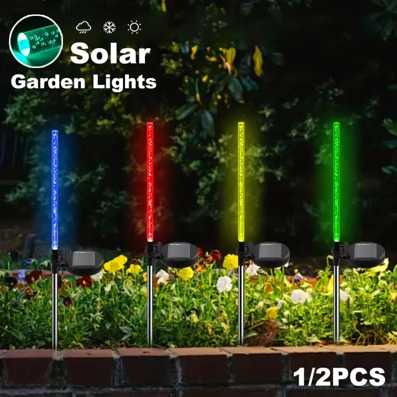 Solar Garden Lawn Light 1/2Pcs Waterproof Outdoor Solar Lamp RGB Bubble Stick Light For Yard Camping Party Holiday Decorative