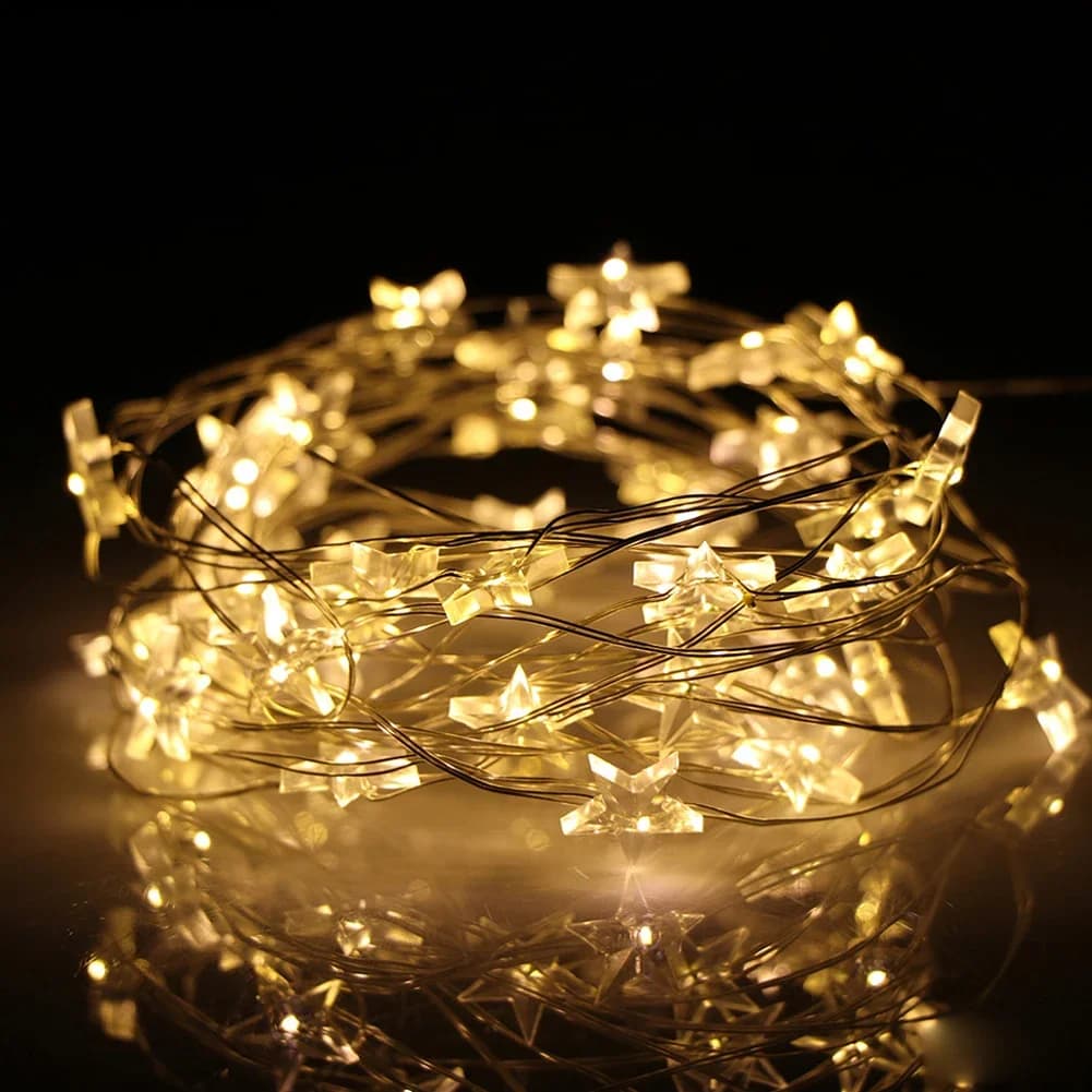 LED Star Copper String Lights 10-60 LED Fairy Light Christmas Party Wedding Decor Home Outdoor Patio Decoration Twinkle Lamps
