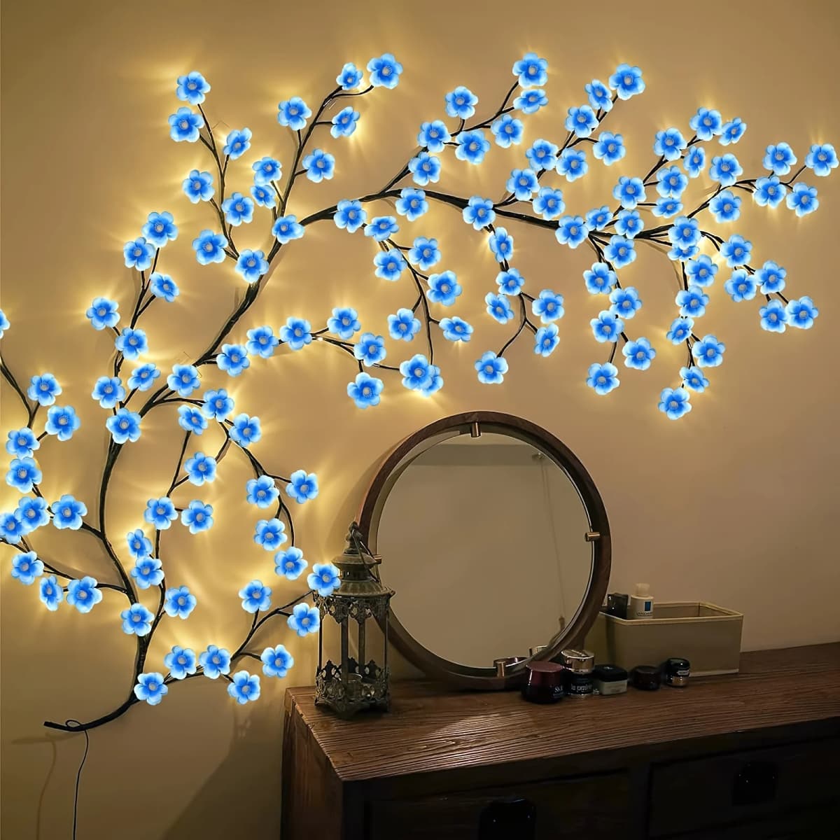 96 Led USB Cherry Blossom Light String Artificial Flower Tree Branch Rattan Lights 8 Modes For Party Home Christmas Decoration
