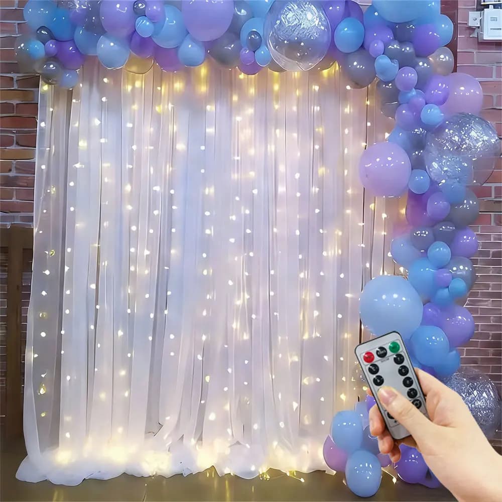 1pc 6x3/3x3/3x2/3x1m USB LED Curtain String Lights EID Mubarak Bedroom Garland Fairy Lamp Wedding Party Home Ramadan Decoration
