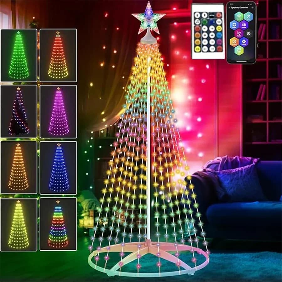 1.5M 2.1M Smart Lighted RGB Christmas Tree Cone Tree with Star Topper Outdoor DIY APP Controlled Lighted Christmas Tree Light