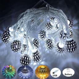 3M 5M 10M Moroccan Silver Metal Balls LED Fairy String Lights Battery USB Operated Wedding Christmas Outdoor Room Garland Deco