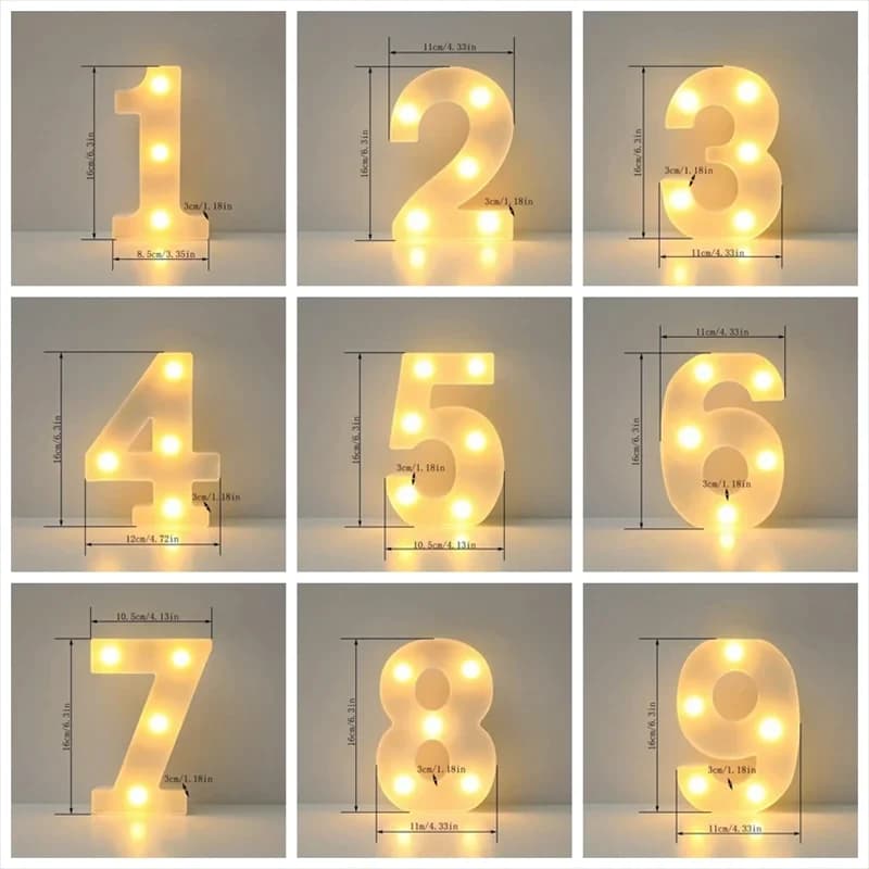 1pc 6.3inch Decorative LED Lamp White Plastic Marquee Number Light up Sign Neon For Home Wedding Party Birthday Holiday Decor