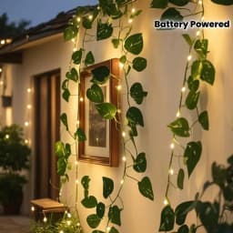 LED Artificial Green Rattan Leaf Fairy Lights String Battery Powered Wedding Garland Ramadan Outdoor Garden EID Room Decoration