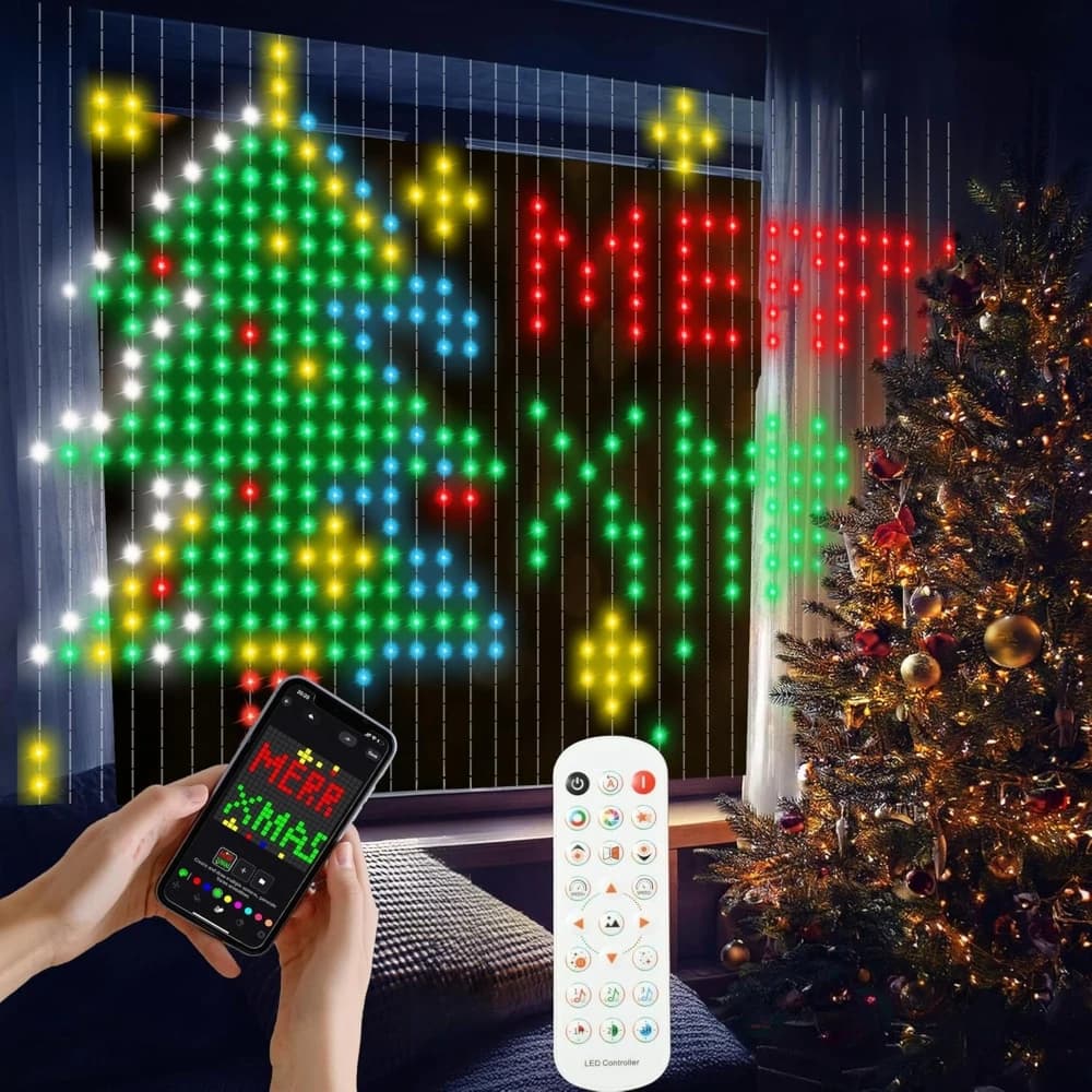 1PC 1x1/2x2/3x3m 400LEDS Smart Christmas Curtain Lights with APP & Remote Control DIY Projector Waterproof Outdoor Wall Decor