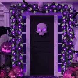1pc 20 LED Halloween Horrible Atmosphere Fall Black Maple Leave Vines Light With 6 Skull Battery Powered Hanging DIY Decorative
