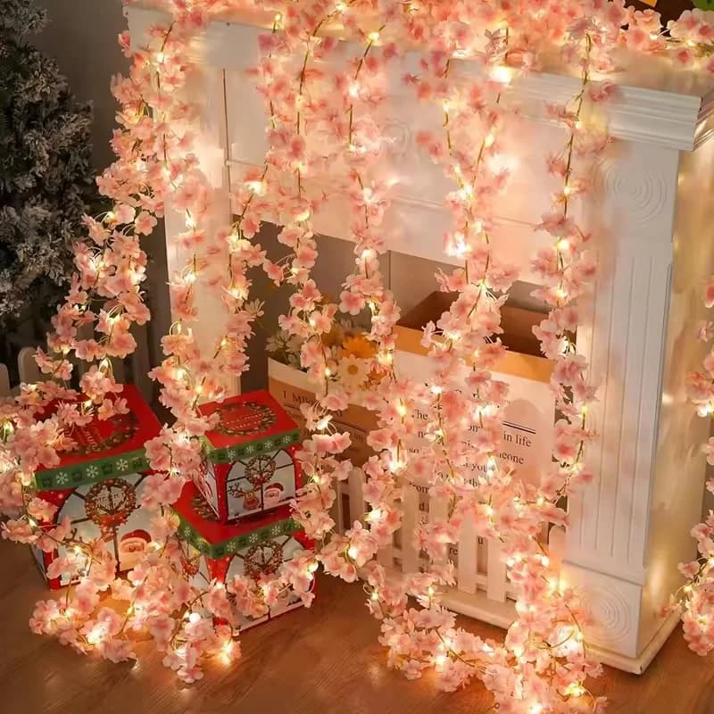 1/2/5M Artificial Cherry Blossom Vine String Lights, Suitable for Garden Arches, Wedding/ Party/ Valentine's Day Decorations