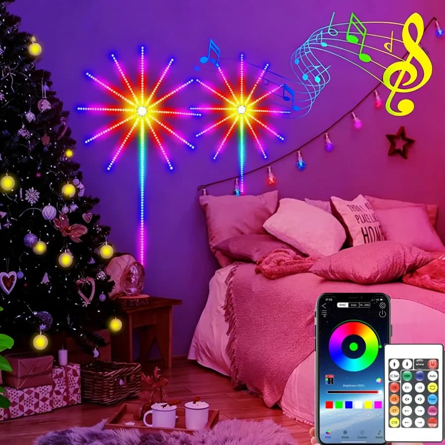 200+ Mode Smart RGBIC Firework Light APP Control USB 5V LED Strip Light Bluetooth Neon Strip Christmas Party Bedroom Decor Light