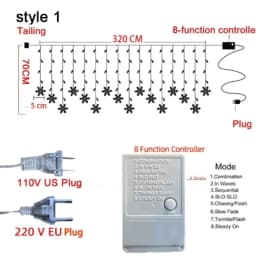 3.2M Christmas Snowflakes LED String Lights Flashing Fairy Curtain Lights Waterproof For Holiday Party Wedding Xmas Decoration