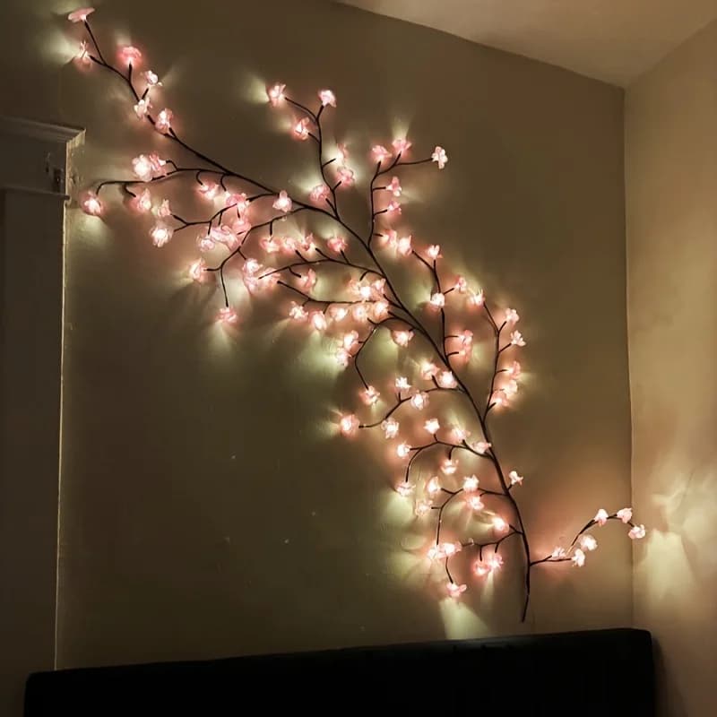 LED String Light with Cherry Blossom Bedroom Wedding Holiday Decoration Artificial Flower Vines Fairy String Lights USB 8 Modes