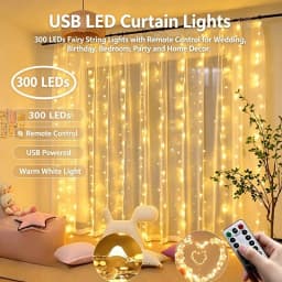 USB LED Curtain Lights with Remote Control, Christmas Fairy Lights for Wedding Birthday Bedroom Party Home Decor